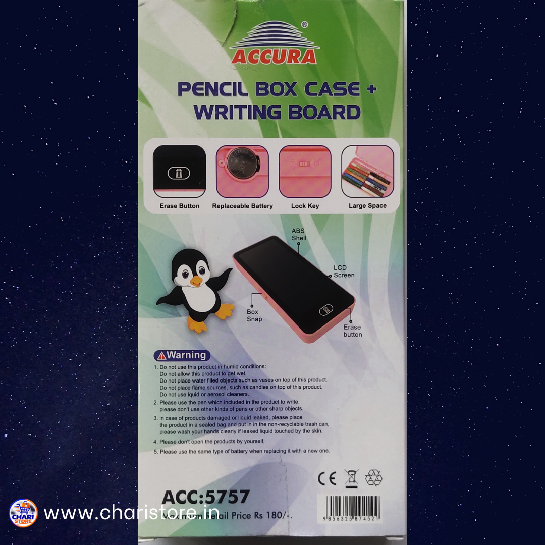 Pencil Box Case + Writing Board – Reusable LCD Writing Pad with Erase Button