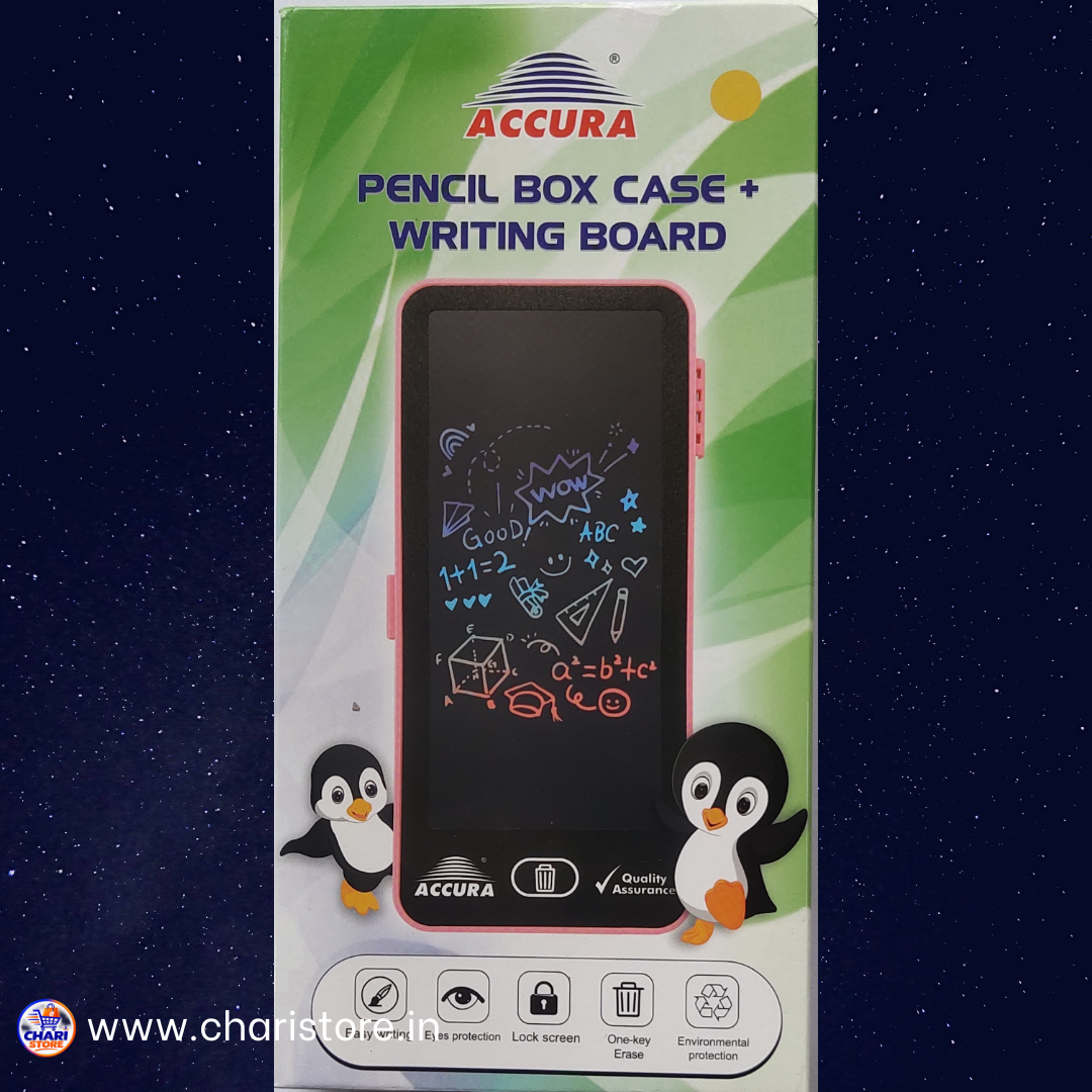 Pencil Box Case + Writing Board – Reusable LCD Writing Pad with Erase Button